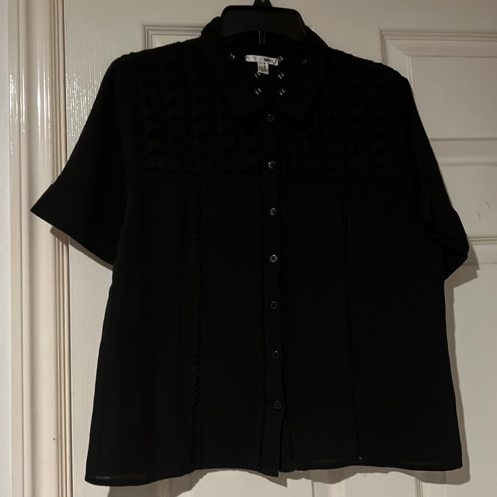 Black short sleeve button up with detailing